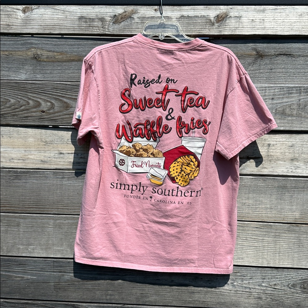 Simply Southern Pink T-Shirt Raised on Sweet Tea and Waffle Fries
